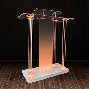 Mecpramy Elegant Transparent Church Pulpit with Wheels and LED Light