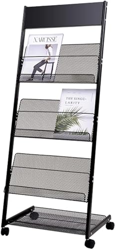 WEBERT Floor-Standing Magazine Rack with Wheels - Heavy Duty Portable Literature Stand