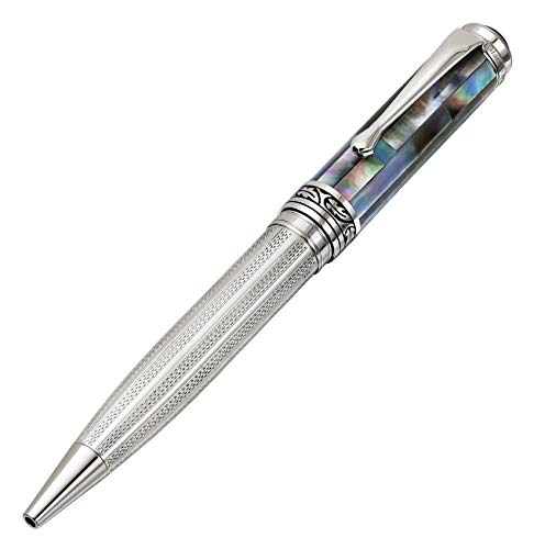 Xezo Maestro Solid 925 Sterling Silver and Black Mother of Pearl All Handcrafted and Serialized Medium Ballpoint Pen. Platinum Plated. No Two Alike (Maestro 925 BL MOP B)
