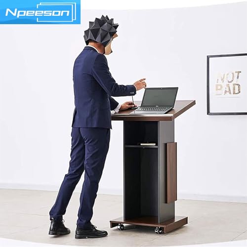 Npeeson Portable Podium Stand with Locking Wheels and Adjustable Microphone Stand