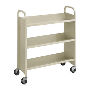 Safco Products Single-Sided Book Cart 5358SA Sand, Heavy Duty, Swivel Wheels, 3 Slanted Shelves