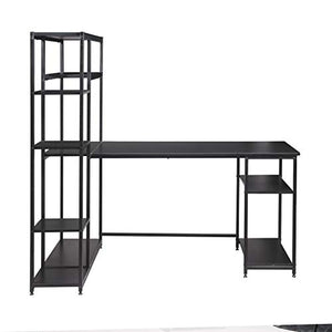 Famgizmo L-Shaped Compute Desk with Hutch, Corner Computer Desk Gaming Table Workstation with Storage Bookshelf for Home Office, Black
