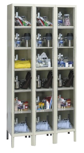 Hallowell USVP3228-6A-PT Safety-View Plus Locker, 36" Width x 12" Depth x 78" Height, 6-Tier, 3-Wide, Assembled, 729 Parchment