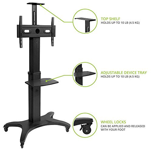 Kanto MTMA70PL Mobile TV Stand for 40-70 inch Flat Screen Displays - with Top Shelf and Adjustable Middle Tray