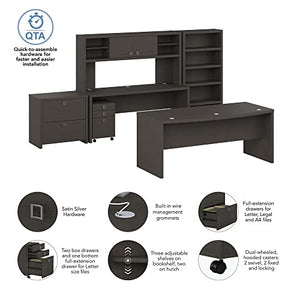 Bush Business Furniture Echo Bow Front Desk Set with Credenza, Hutch, and Storage - 72W, Charcoal Maple