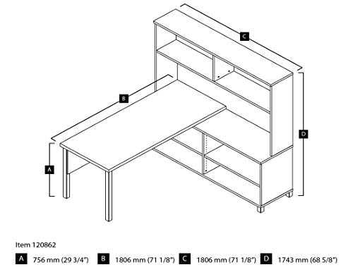 Bestar Pro-Linea L-Desk with Hutch, Bark Grey
