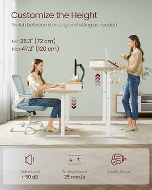 VASAGLE Electric Standing Desk with Drawers, Power Strip, Adjustable Height - 23.6 x 55.1 Inches - Home Office - Straw Yellow ULSD184N21