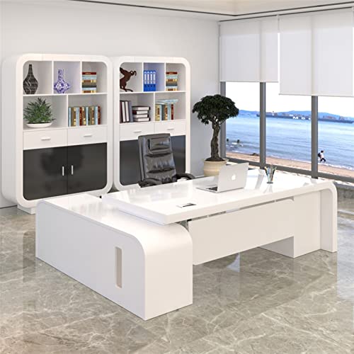 TAPHET Office Desk Lacquer Boss Table White - Manager's Shift Desk