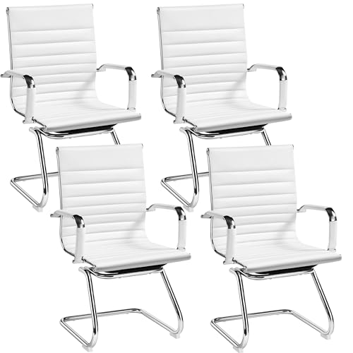 Yaheetech Set of 4 White Faux Leather Mid Back Guest Chairs
