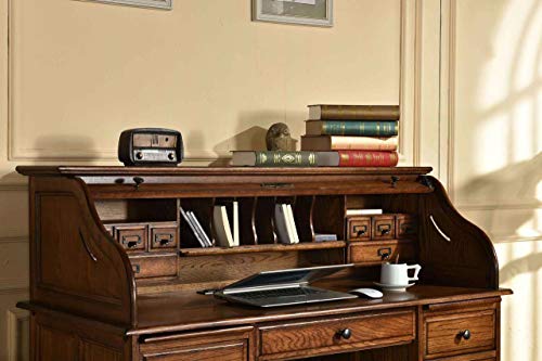 Country Marketplace Solid Oak Roll Top Desk - Executive Home Office Secretary Organizer 54"x24"x45" - Locking File Drawers - Quality Crafted Construction