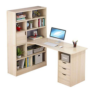 Desk Wooden L Shaped Computer Corner Table with Drawers and Storage Bookshelf, 47" Study Writing Table Workstation for Home Office