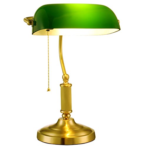 ZJF American Style Bedroom Bedside Copper Lamps Antique Nostalgic Glass lamp Shade Study Eye Tabletop lamp