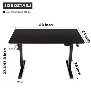 OUTFINE Heavy Duty Dual Motor Height Adjustable Standing Desk Electric Dual Motor (Black, 63") - 220lbs Load