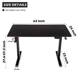 OUTFINE Electric Dual Motor Standing Desk with Black 63" Desktop - 220lbs Load