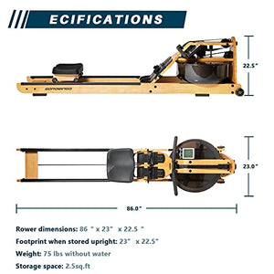 gorowingo Water Rower Rowing Machine, Wooden Row Machine with LCD Monitor & Phone Holder for Home Use Indoor Full Body Exercise