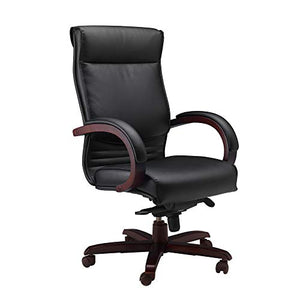 Mayline CSMAH Napoli High Back Leather Task Chair with Arms, Mahogany Veneer, Black Leather