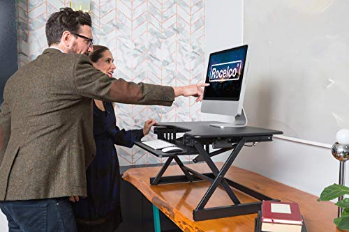 Rocelco 40" Large Height Adjustable Standing Desk Converter, Quick Sit Standup Dual Monitor Riser, Gas Spring Assist Computer Workstation, Retractable Keyboard Tray, (R DADRB-40), Black