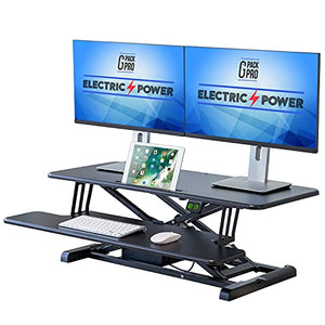 G Pack Pro Standing Desk Converter - Electric Height Adjustable Desk for Sit Stand Desk Workstation with Removable Keyword Tray and Space for Dual Monitors - Ergonomic Design for Maximum Productivity