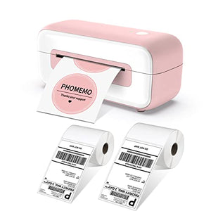 Phomemo Thermal Label Printer, with Label Holder and Pack of 2 Roll of 250 4x6 Roll Labels, Pink Direct USB Thermal 4×6 Shipping Label Printer Maker, PM-246s Series
