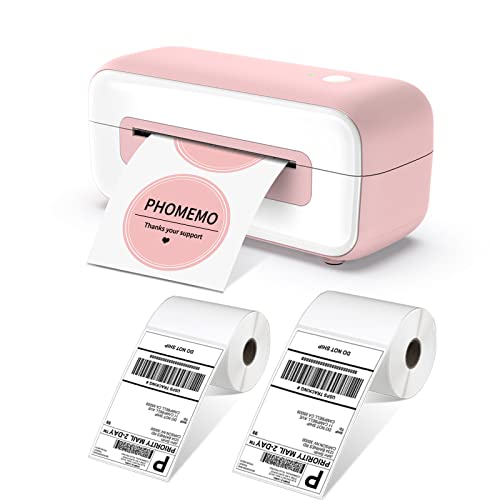 Phomemo Thermal Label Printer, with Label Holder and Pack of 2 Roll of 250 4x6 Roll Labels, Pink Direct USB Thermal 4×6 Shipping Label Printer Maker, PM-246s Series