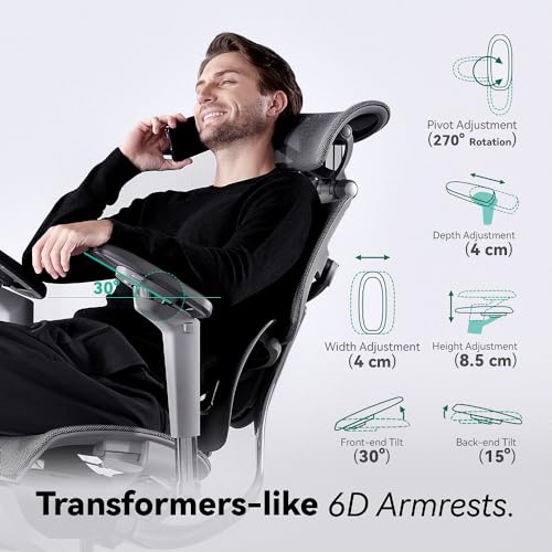 HINOMI X1 High Back Ergonomic Office Chair with Leg Rest, 6D Armrest, 4 Panel Backrest - Black
