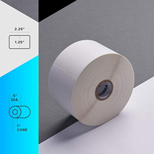 Zebra 2.25 x 1.25 in Direct Thermal Polypropylene Labels PolyPro 4000D Permanent Adhesive Shipping Labels 1 in Core 6 rolls 10031644SP