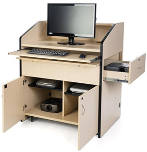 Displays2go AV Multimedia Podium for Laptop Computer, Locking Draw and Cabinet, Rolling (LMMD40MP)