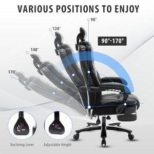 KCREAM Big and Tall Office Chair 400lbs, High Back Recline with Footrest, Faux Leather Ergonomic Executive Desk Chair