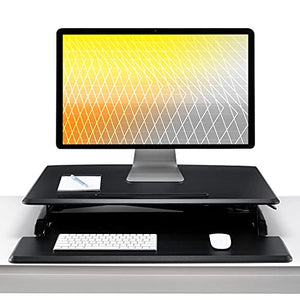 Seville Classics airLIFT Workstation Ergonomic Dual Monitor Riser with Keyboard Tray and Phone/Tablet Holder, Compact (30"), Black/Black