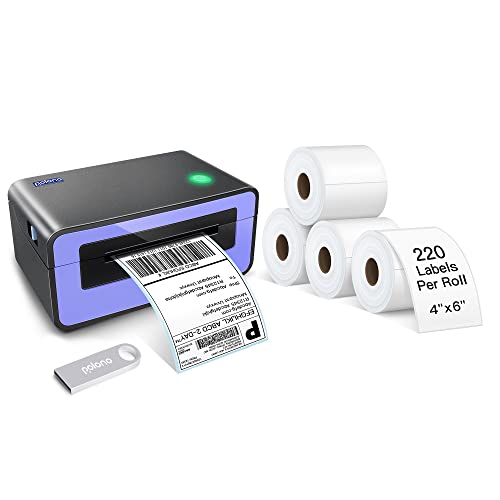 POLONO Label Printer - 150mm/s 4x6 Thermal Label Printer, POLONO 4''×6'' Direct Thermal Shipping Label, 220 Labels×4 Roll, Compatible with Amazon, Ebay, Etsy, Shopify and FedEx