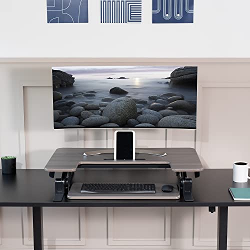 VIVO Height Adjustable Stand Up Desk Converter, V Series, Dual Monitor Riser Workstation, Gray/Black - DESK-V000VG