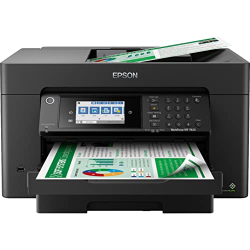 Epson Workforce Pro WF-7820B Wireless Wide-Format All-in-One Color Inkjet Printer for Home Office - Print Scan Copy Fax - 25 ppm, 4800 x 2400 dpi, 13" x 19", 50-Sheet ADF, Auto 2-Sided Printing