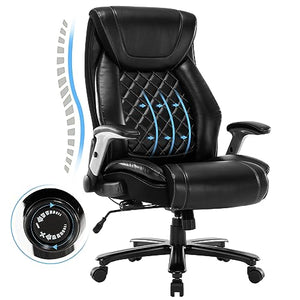 Seevoo Big and Tall Office Chair 400LBS High Back Executive Computer Chair - Adjustable Lumbar Support, Flip-Up Arms, Black