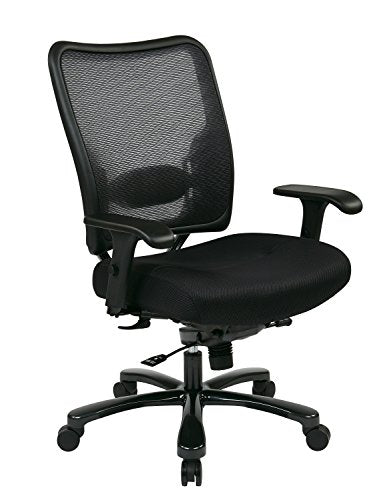 SPACE Seating Big and Tall AirGrid Back and Padded Mesh Seat, Adjustable Arms, Gunmetal Finish Base Ergonomic Managers Chair, Black