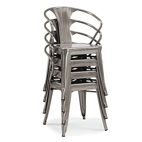 Solid Steel Stackable Side Chairs (Set of 4) Seat 17 Inches High Many Colors to Choose From Includes Scented Candle Tart (Gunmetal Finish)