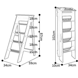 LUCEAE Folding Wooden 5-Step Stool with Non-Slip Treads, Portable High Chair - 34x59x87cm