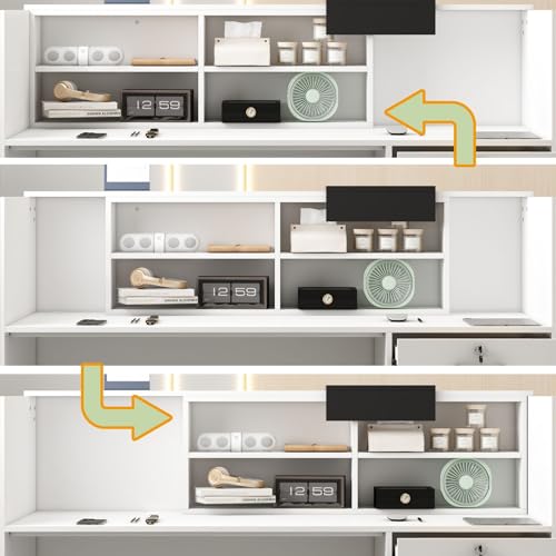 MOUMON Reception Desk with Moveable Shelves, Lockable Drawer, Black Tapes - White - 55.1”W x 23.6”D x 43.3”H