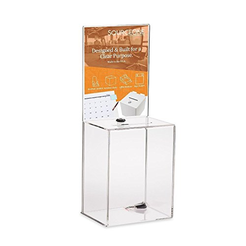 Source One Premium Tall Donation Box for Charity with 6.75″ x 8.5″ Sign Holder Available in Multiple Colors (8 Pack, Clear)