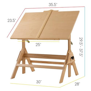 MEEDEN Wood Drafting Table & Stool Set, Adjustable Height, Tiltable Tabletop