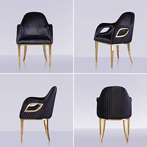 Asday Black Velvet Dining Chairs with Arms and Gold Stainless Steel Legs - Set of 10