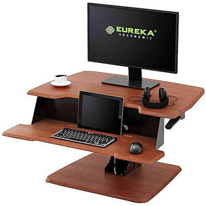 EE Eureka Ergonomic Standing Desk Converter, Adjustable Sit Stand Desk Converter for Laptop Computer Workstation, 31.5 Inch Wide, No Assembly Required, Cherry
