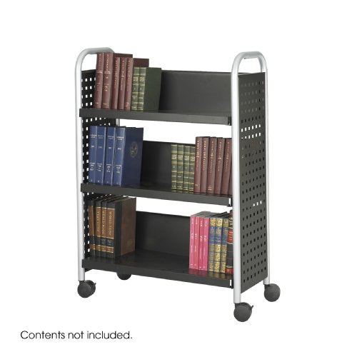 Safco Scoot Single-Sided Book Cart 5336BL Black, Swivel Wheels, 3 Slanted Shelves