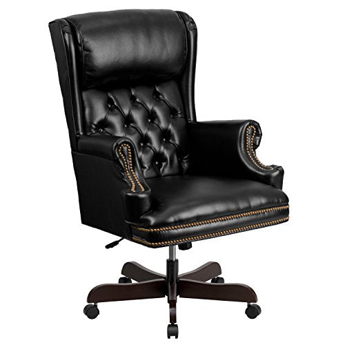 Flash Furniture High Back Traditional Tufted Black Leather Executive Swivel Chair with Arms