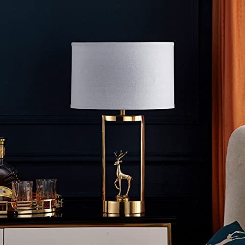 WAOCEO Traditional Copper Table Lamp with Cloth Lampshade