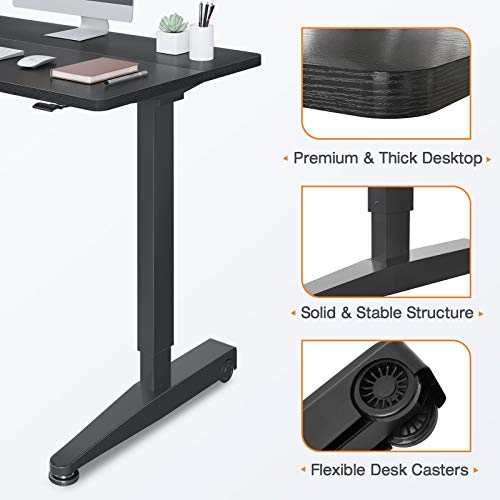 ODK Mobile Height Adjustable Standing Desk, 55" x 24" Pneumatic Airlift Power Free Sit Stand Desk for Home Office, Versatile Sturdy Computer Desk, Instant Adjustment, Black