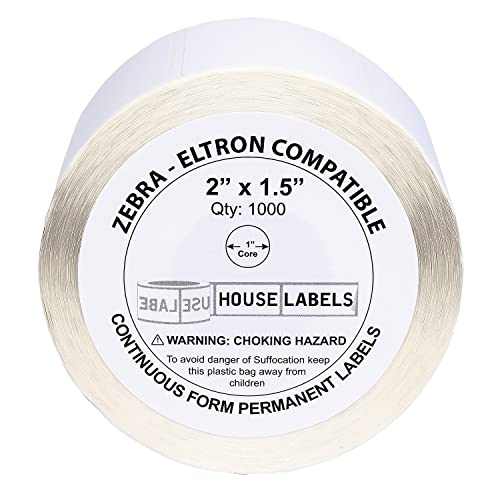HOUSELABELS 2" x 1.5" Multipurpose Labels on 1" Core Compatible with Zebra and Rollo Printers, 50 Rolls / 1,000 Labels per Roll