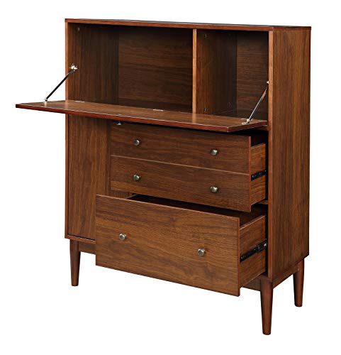 Benjara Wooden Office Armoire with Drop Down Door Storage, Brown
