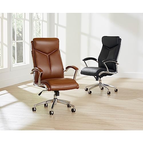 Realspace Modern Comfort Verismo Bonded Leather High-Back Executive Chair, Black/Chrome - BIFMA Compliant