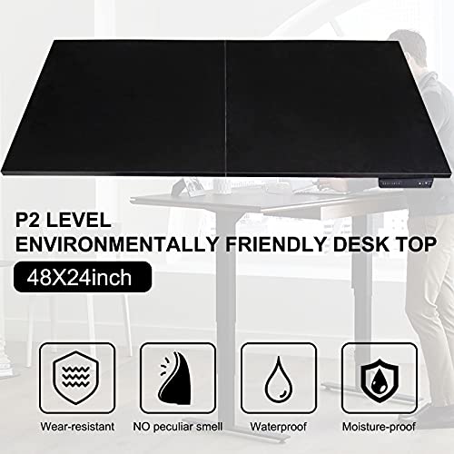 Polar Aurora Electric Height Adjustable Standing Desk W/Drawer & Hook, 48 x 24 Inches Sit Stand Workstation Computer Desk for Home Office Black Frame & Top