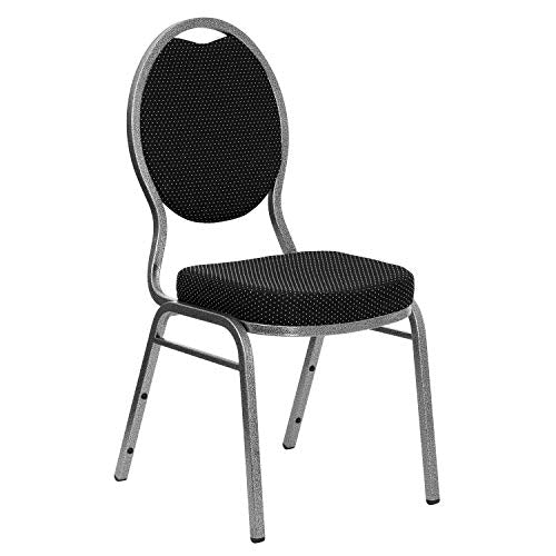 Flash Furniture 4 Pack HERCULES Series Teardrop Back Stacking Banquet Chair - Black Patterned Fabric/Silver Vein Frame